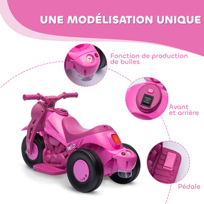 Electric Motorcycle for Kids, 3 Wheels, 6V, 3 km/h, Electric Bubble Car for Kids with Light and Sound Effects, Ages 2-5, Max Load 30 kg, Pink