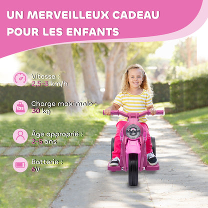 Electric Motorcycle for Kids, 3 Wheels, 6V, 3 km/h, Electric Bubble Car for Kids with Light and Sound Effects, Ages 2-5, Max Load 30 kg, Pink