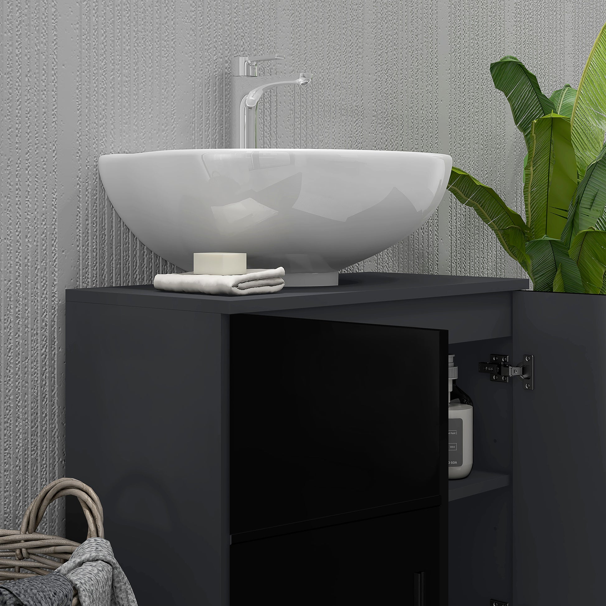 Under Sink Bathroom Cabinet with 2 Doors, Pedestal Sink Wood Cabinet with Adjustable Shelf, for Sinks with or without Column, 60x30x60cm, Black