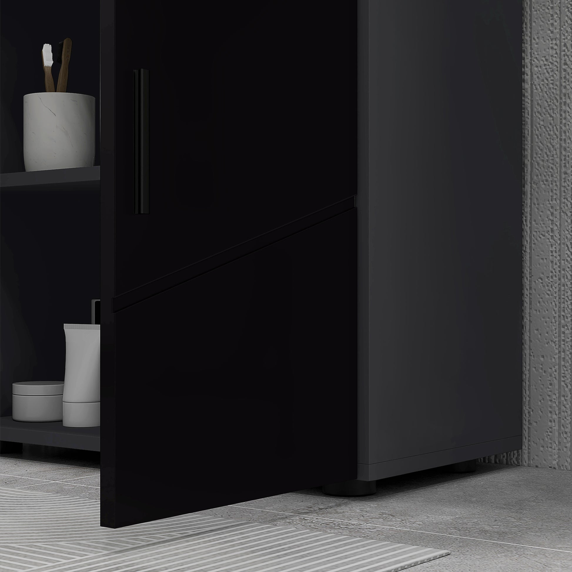 Under Sink Bathroom Cabinet with 2 Doors, Pedestal Sink Wood Cabinet with Adjustable Shelf, for Sinks with or without Column, 60x30x60cm, Black