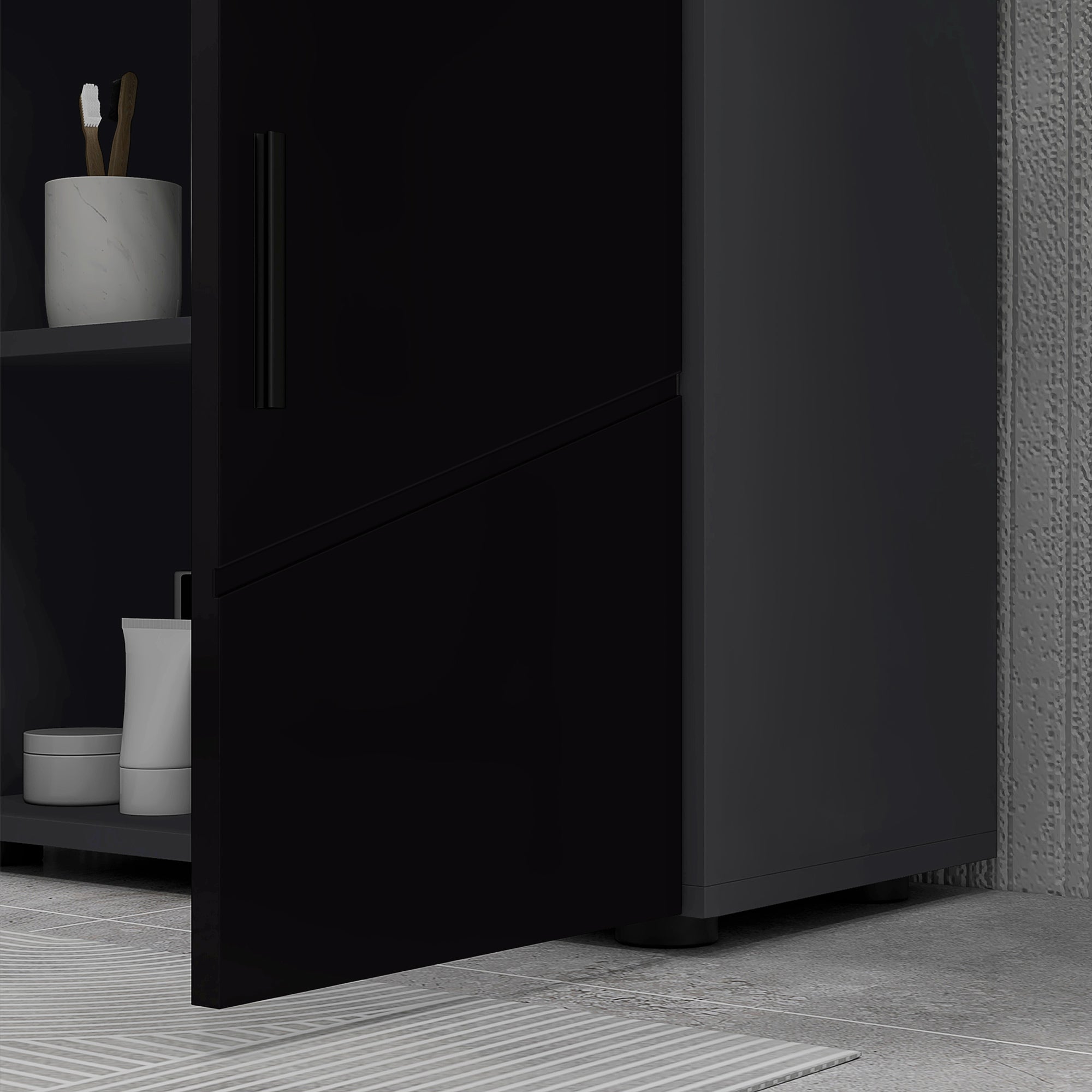 Under Sink Bathroom Cabinet with 2 Doors, Pedestal Sink Wood Cabinet with Adjustable Shelf, for Sinks with or without Column, 60x30x60cm, Black
