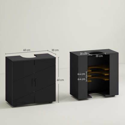 Under Sink Bathroom Cabinet with 2 Doors, Pedestal Sink Wood Cabinet with Adjustable Shelf, for Sinks with or without Column, 60x30x60cm, Black