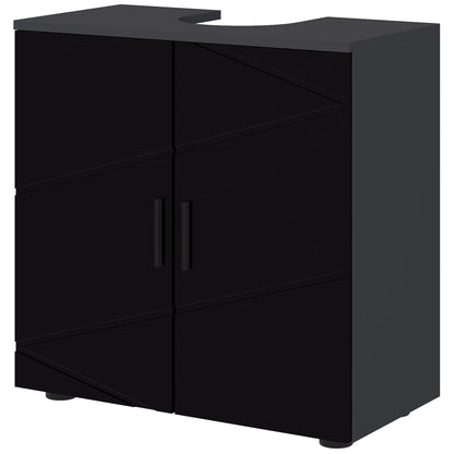 Under Sink Bathroom Cabinet with 2 Doors, Pedestal Sink Wood Cabinet with Adjustable Shelf, for Sinks with or without Column, 60x30x60cm, Black