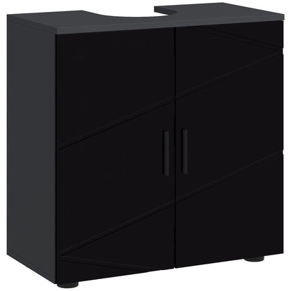 Under Sink Bathroom Cabinet with 2 Doors, Pedestal Sink Wood Cabinet with Adjustable Shelf, for Sinks with or without Column, 60x30x60cm, Black
