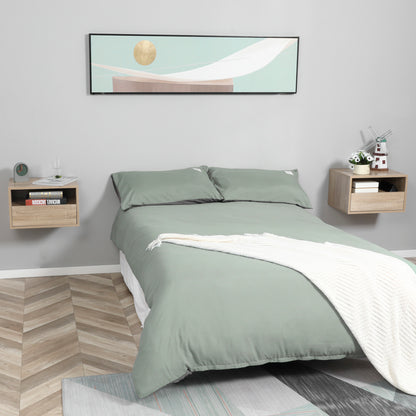 Set of 2 Wall-Mounted Bedside Tables - Set of 2 Nightstands - Sliding Drawer, Niche, Tabletop - Particle Boards Light Oak Finish