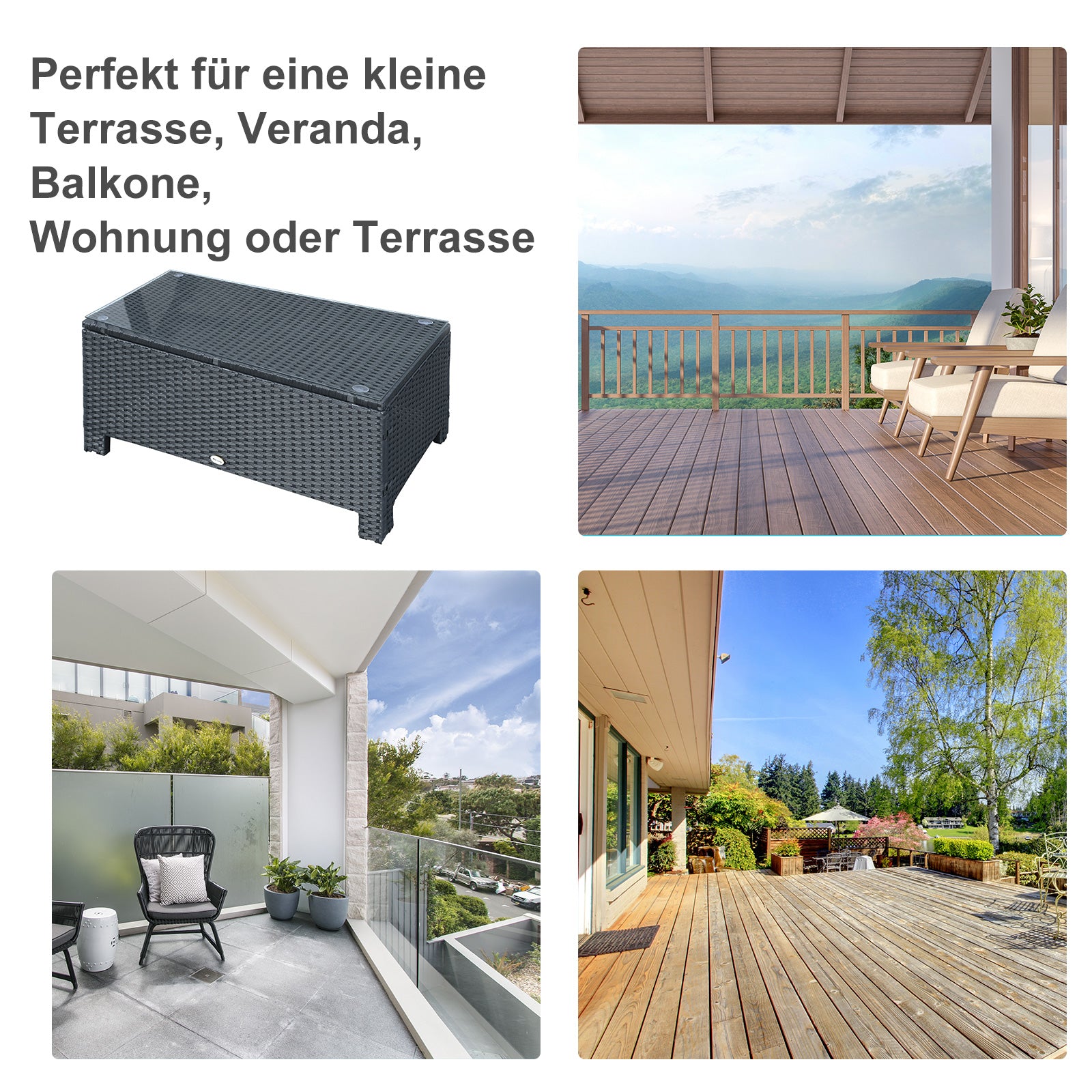 Garden Side Table Coffee Table Patio Table Balcony Table Poly Rattan Black 85 x 50 x 39 cm
