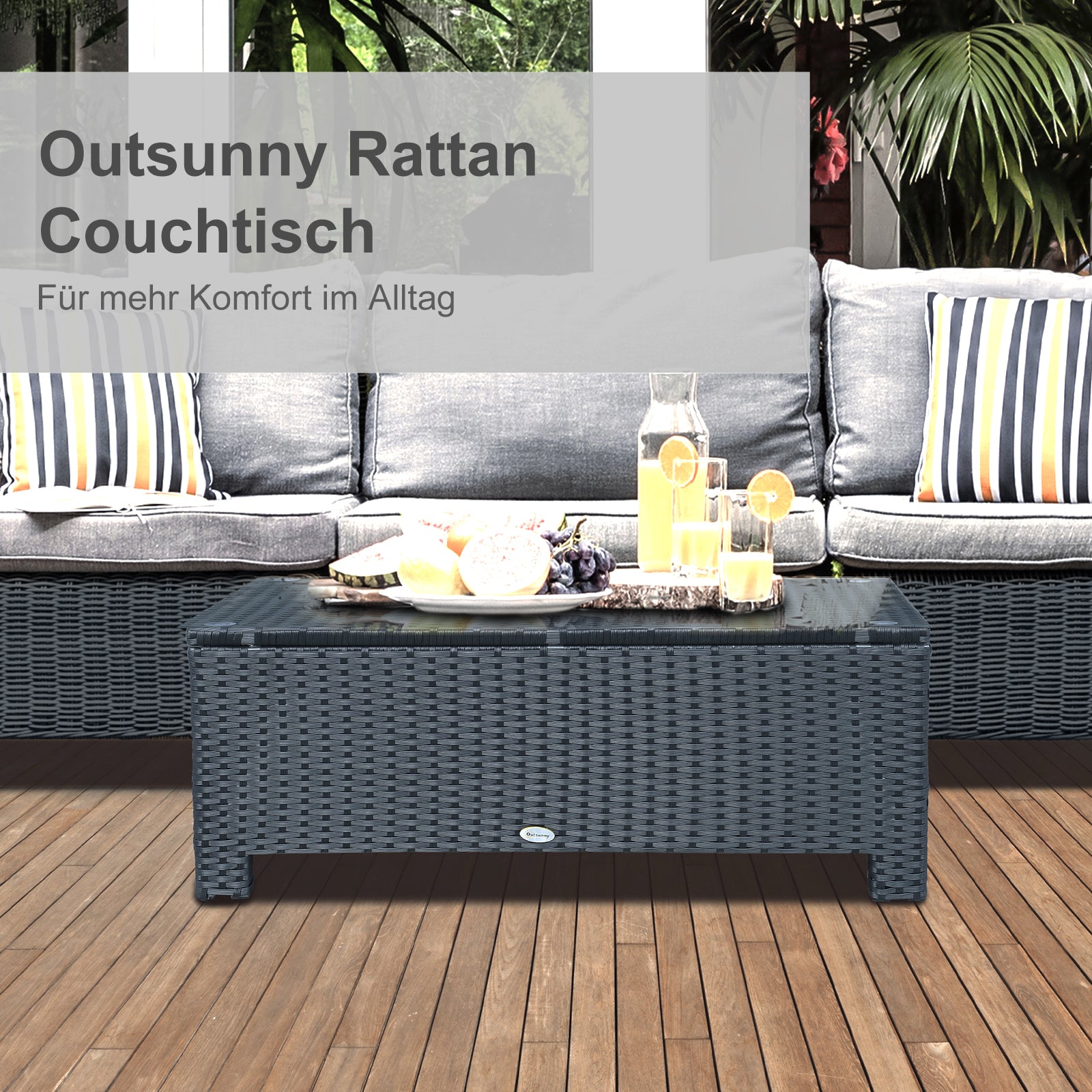 Garden Side Table Coffee Table Patio Table Balcony Table Poly Rattan Black 85 x 50 x 39 cm