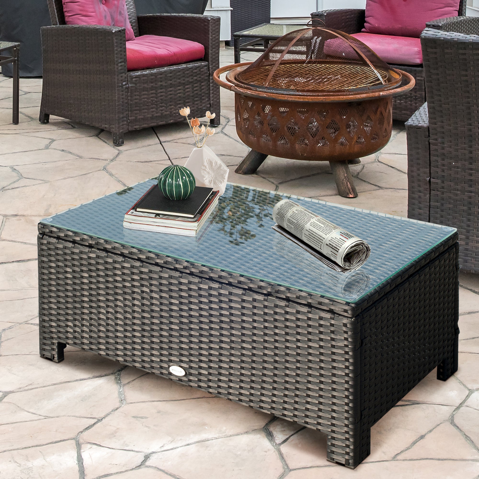Garden Side Table Coffee Table Patio Table Balcony Table Poly Rattan Black 85 x 50 x 39 cm