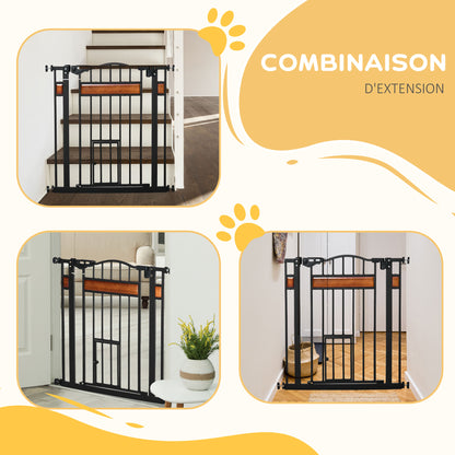 Pet Safety Barrier with Automatic Closing Door Double Locking System No Drilling from 74 to 80 cm Steel Pine Wood Black