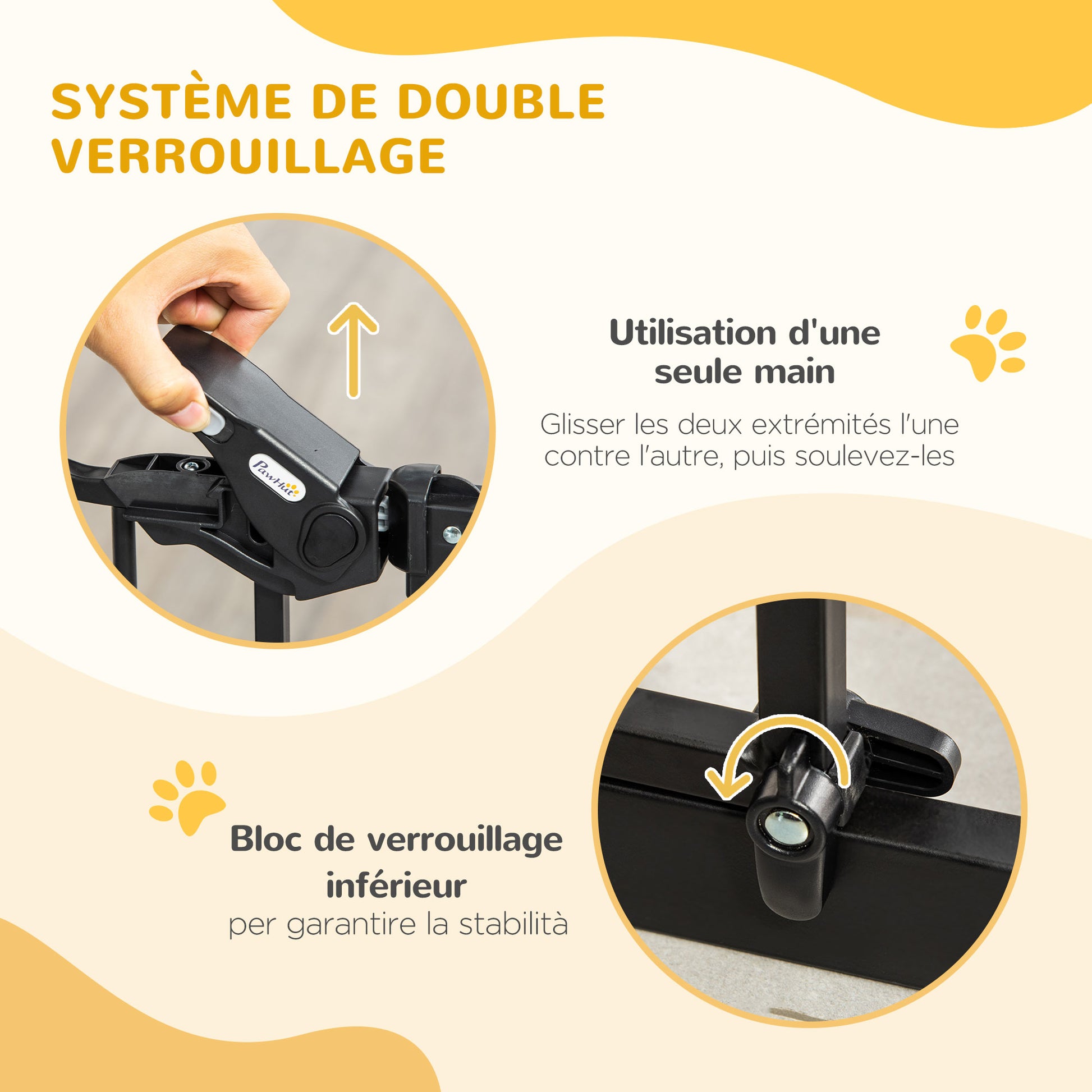Pet Safety Barrier with Automatic Closing Door Double Locking System No Drilling from 74 to 80 cm Steel Pine Wood Black
