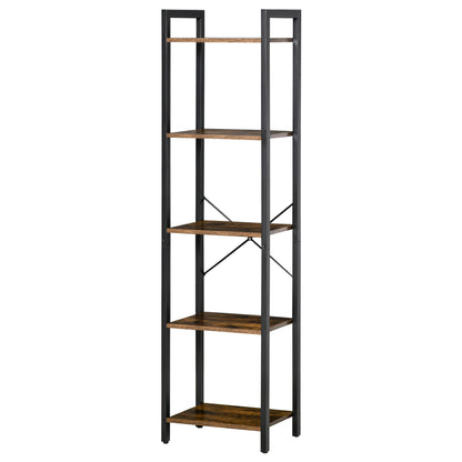 Industrial 5-Tier Bookshelf Storage Bookcase with Steel Frame for Living Room Office Kitchen Bedroom 40x30x154 cm Rustic Brown