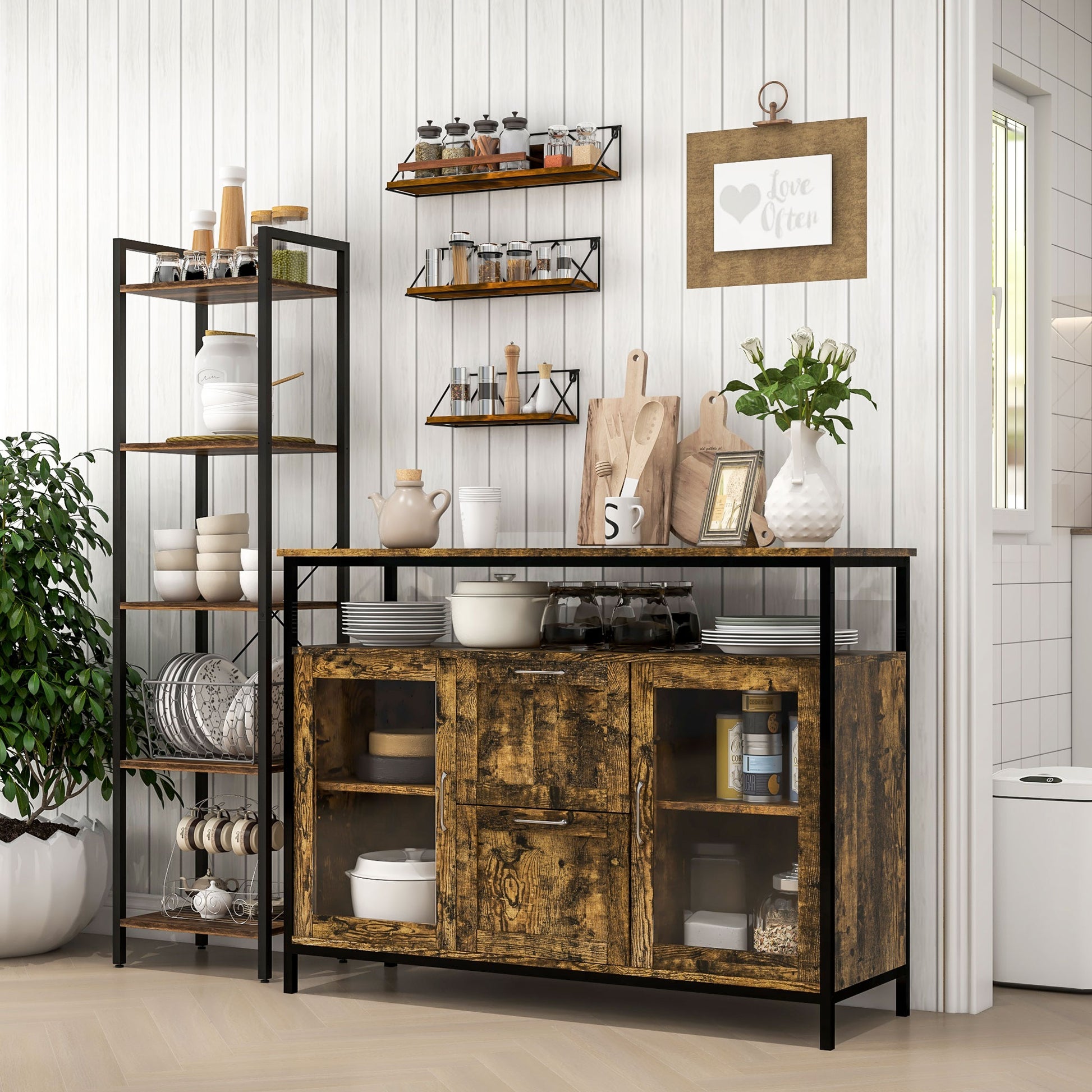 Industrial 5-Tier Bookshelf Storage Bookcase with Steel Frame for Living Room Office Kitchen Bedroom 40x30x154 cm Rustic Brown