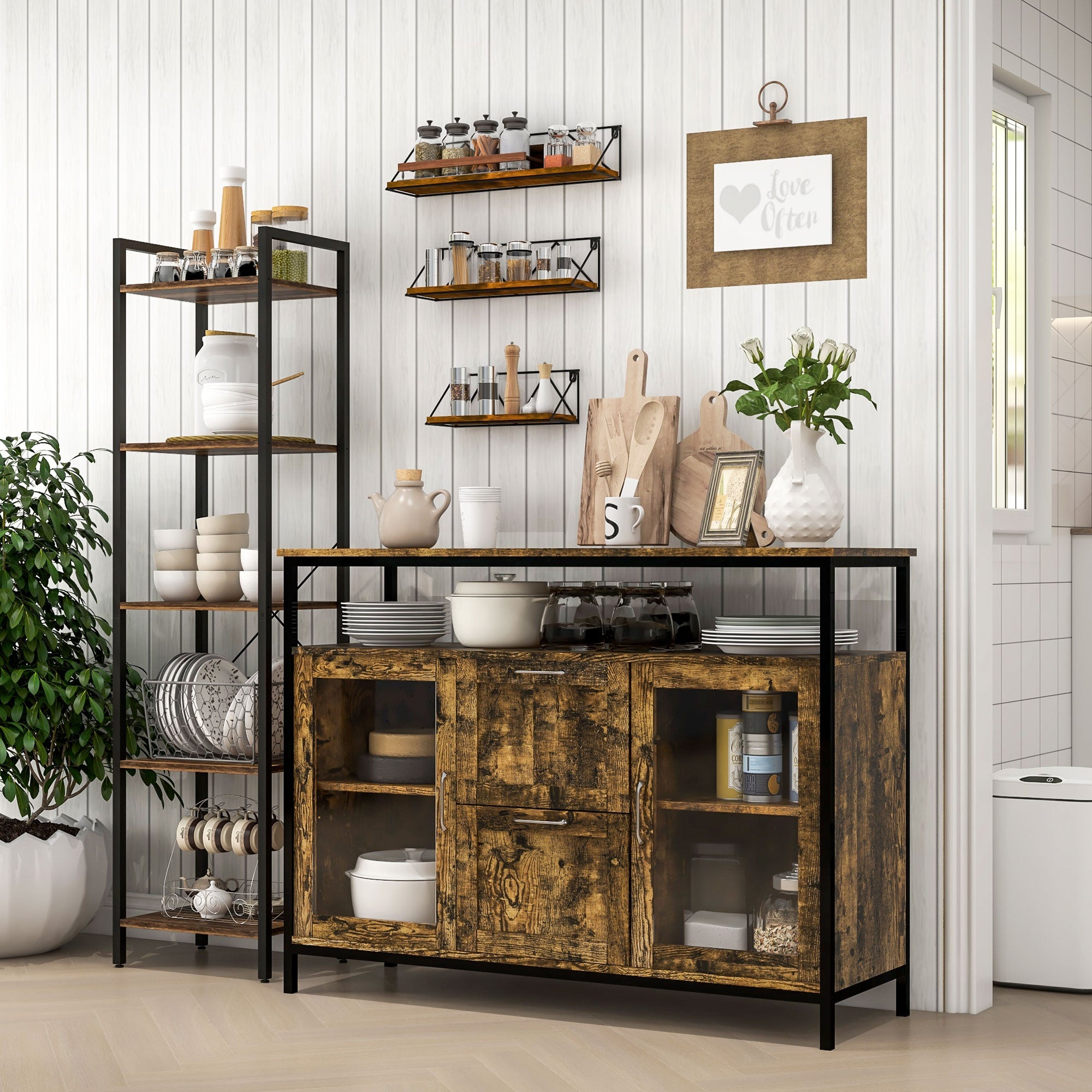 Industrial 5-Tier Bookshelf Storage Bookcase with Steel Frame for Living Room Office Kitchen Bedroom 40x30x154 cm Rustic Brown