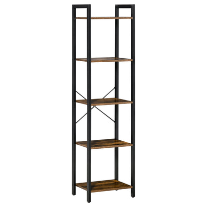 Industrial 5-Tier Bookshelf Storage Bookcase with Steel Frame for Living Room Office Kitchen Bedroom 40x30x154 cm Rustic Brown
