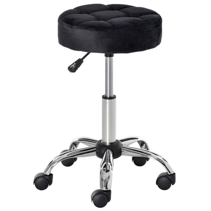 Salon Chair with Wheels Swivel Stool Adjustable Height Salon Stool Velvet Touch Foam Chrome Base Black 35 x 35 x 49-61 cm