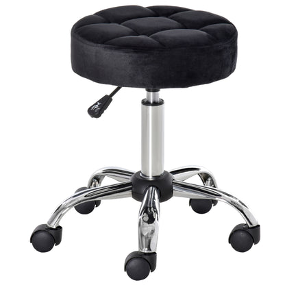 Salon Chair with Wheels Swivel Stool Adjustable Height Salon Stool Velvet Touch Foam Chrome Base Black 35 x 35 x 49-61 cm