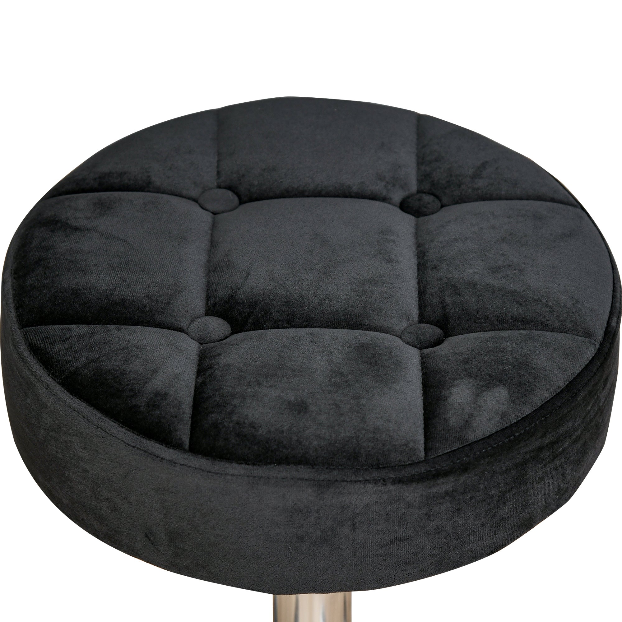 Salon Chair with Wheels Swivel Stool Adjustable Height Salon Stool Velvet Touch Foam Chrome Base Black 35 x 35 x 49-61 cm