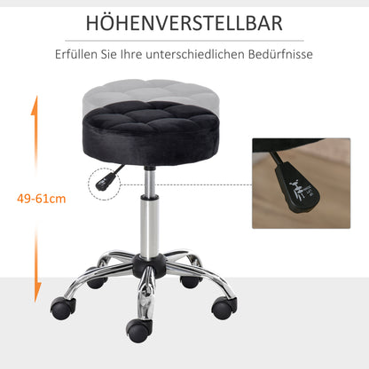 Salon Chair with Wheels Swivel Stool Adjustable Height Salon Stool Velvet Touch Foam Chrome Base Black 35 x 35 x 49-61 cm