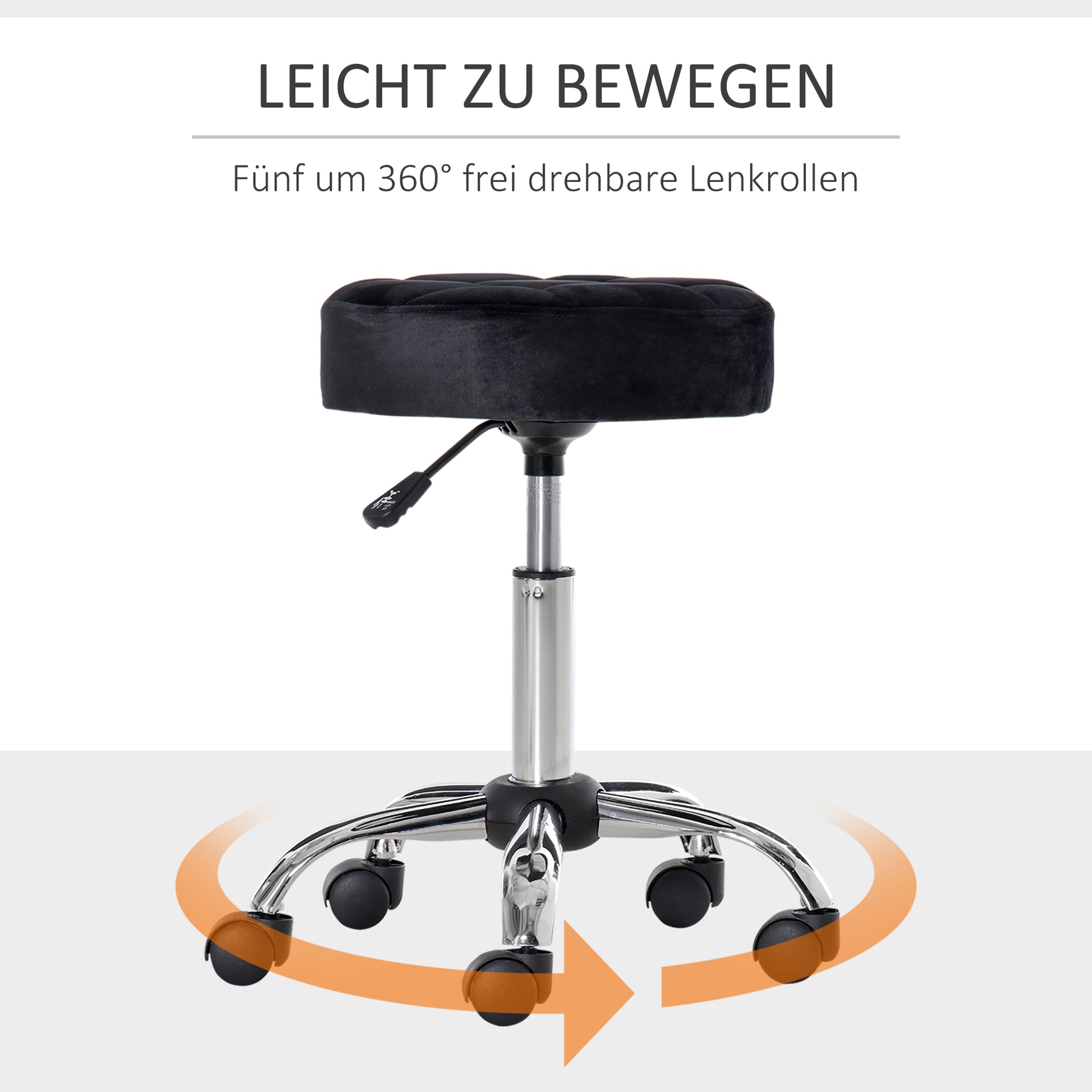 Salon Chair with Wheels Swivel Stool Adjustable Height Salon Stool Velvet Touch Foam Chrome Base Black 35 x 35 x 49-61 cm