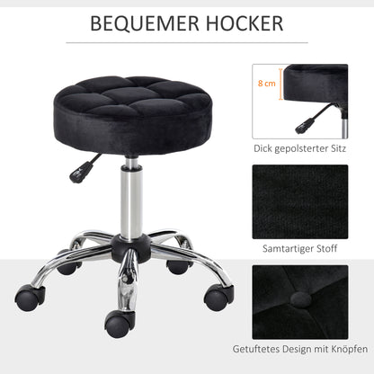 Salon Chair with Wheels Swivel Stool Adjustable Height Salon Stool Velvet Touch Foam Chrome Base Black 35 x 35 x 49-61 cm