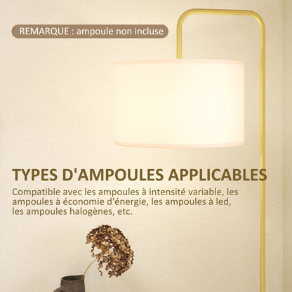 Modern Style Floor Lamp Floor Lamp with Linen Lampshade and Switch for Living Room and Bedroom 163.5 cm Gold and White