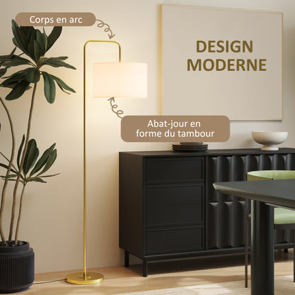 Modern Style Floor Lamp Floor Lamp with Linen Lampshade and Switch for Living Room and Bedroom 163.5 cm Gold and White