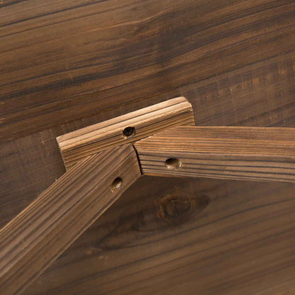 Wooden Garden Table Outdoor Terrace Table 110x60x65 cm with Wheel-Shaped Legs Load 100 kg Table for Outdoor Patio Charred Wood Finish