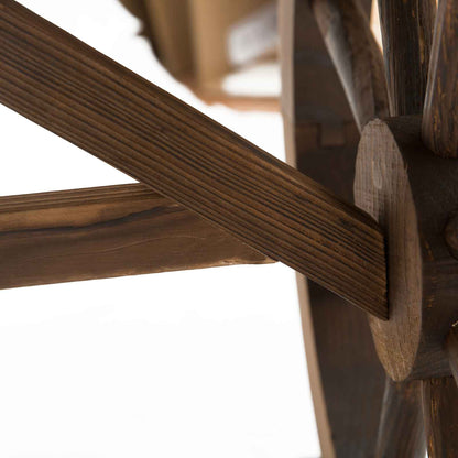 Wooden Garden Table Outdoor Terrace Table 110x60x65 cm with Wheel-Shaped Legs Load 100 kg Table for Outdoor Patio Charred Wood Finish