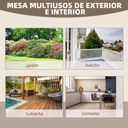 Wooden Garden Table Outdoor Terrace Table 110x60x65 cm with Wheel-Shaped Legs Load 100 kg Table for Outdoor Patio Charred Wood Finish