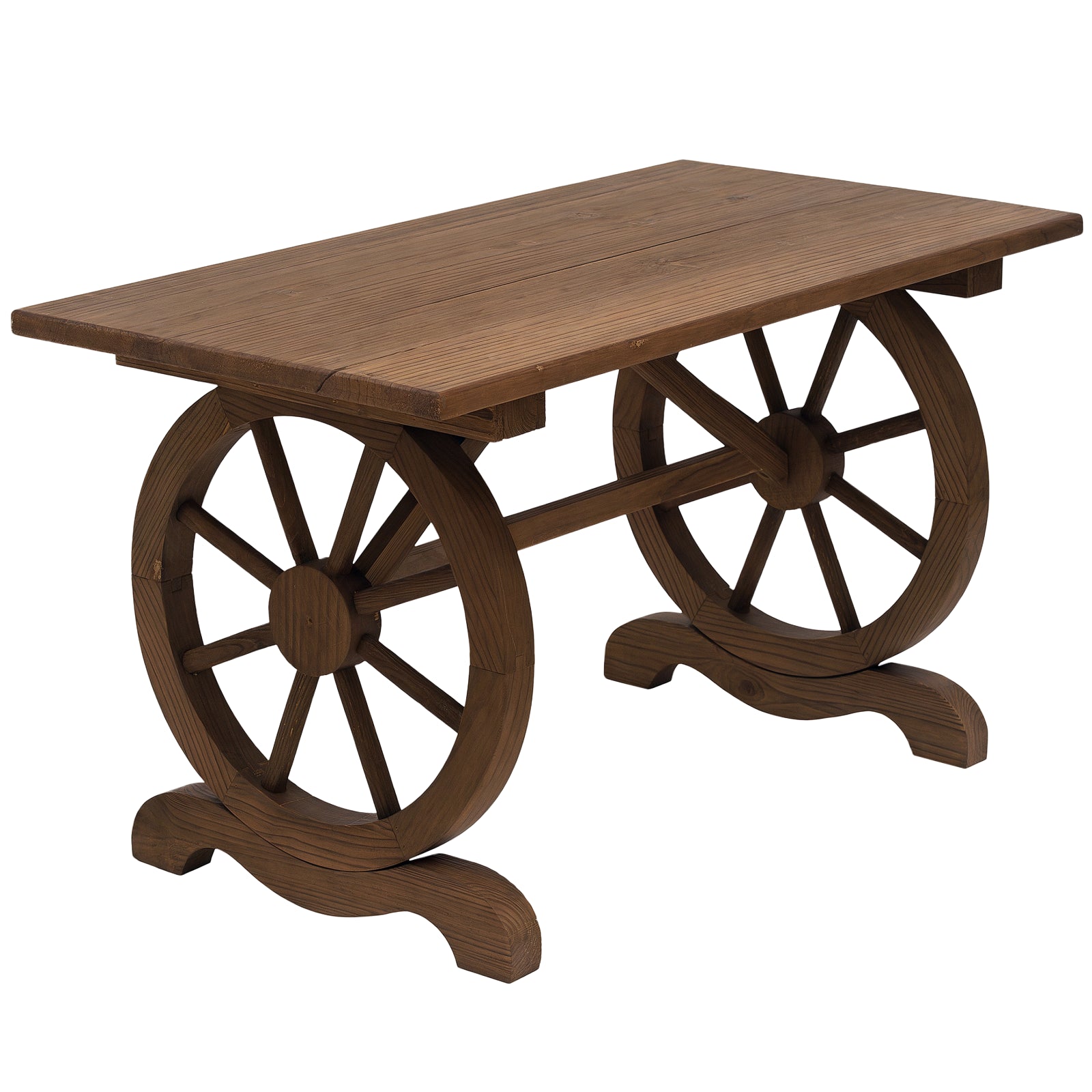 Wooden Garden Table Outdoor Terrace Table 110x60x65 cm with Wheel-Shaped Legs Load 100 kg Table for Outdoor Patio Charred Wood Finish