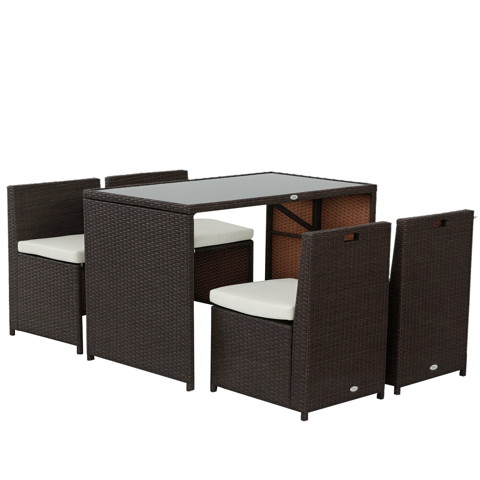 5-piece Poly Rattan Garden Furniture Set, Weatherproof Balcony Furniture for 4 People Patio Furniture with Table 4 Chairs Cushions, Lounge Set Dining Group Seating for Balcony, Garden, Brown+Khaki