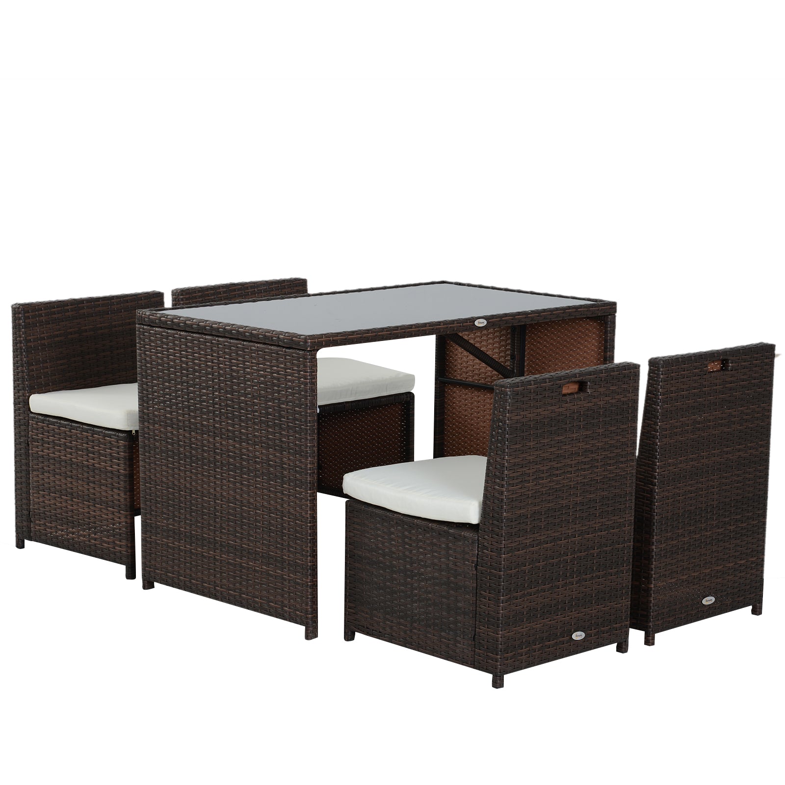 5-piece Poly Rattan Garden Furniture Set, Weatherproof Balcony Furniture for 4 People Patio Furniture with Table 4 Chairs Cushions, Lounge Set Dining Group Seating for Balcony, Garden, Brown+Khaki