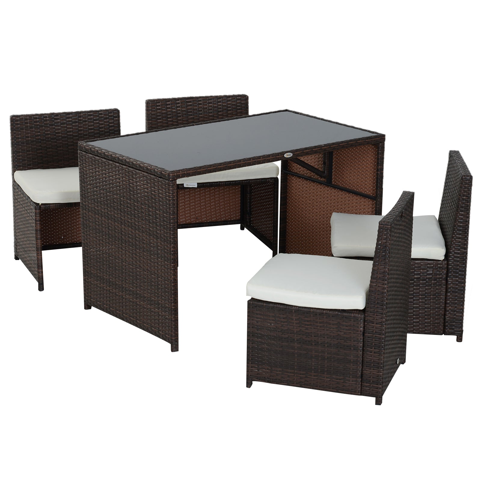 5-piece Poly Rattan Garden Furniture Set, Weatherproof Balcony Furniture for 4 People Patio Furniture with Table 4 Chairs Cushions, Lounge Set Dining Group Seating for Balcony, Garden, Brown+Khaki