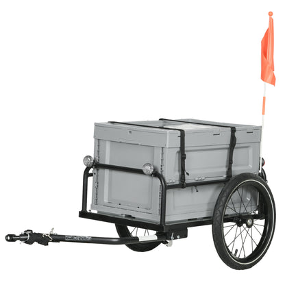 Bike Trailer with Removable and Foldable 65L Storage Box, Puncture-Proof Wheels and Safety Reflectors, Maximum Load 40KG, Gray