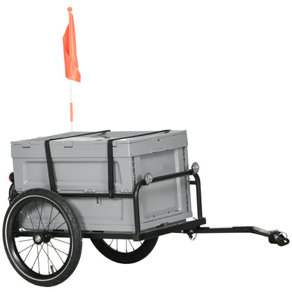 Bike Trailer with Removable and Foldable 65L Storage Box, Puncture-Proof Wheels and Safety Reflectors, Maximum Load 40KG, Gray