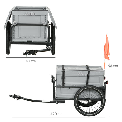 Bike Trailer with Removable and Foldable 65L Storage Box, Puncture-Proof Wheels and Safety Reflectors, Maximum Load 40KG, Gray