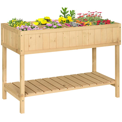 Planting Table Raised Bed Planter Box Propagation Table 8 Compartments with Drainage Shelf Solid Pine Wood Natural 120 x 60 x 81 cm