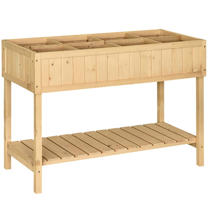 Planting Table Raised Bed Planter Box Propagation Table 8 Compartments with Drainage Shelf Solid Pine Wood Natural 120 x 60 x 81 cm