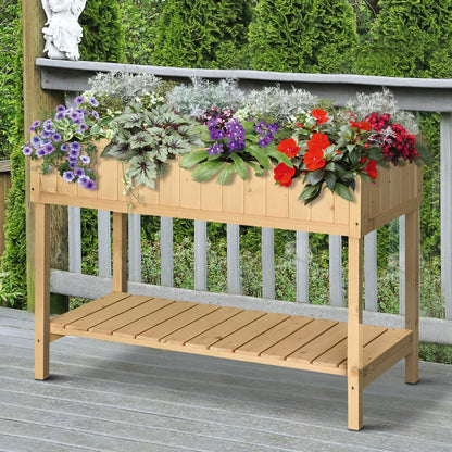 Planting Table Raised Bed Planter Box Propagation Table 8 Compartments with Drainage Shelf Solid Pine Wood Natural 120 x 60 x 81 cm