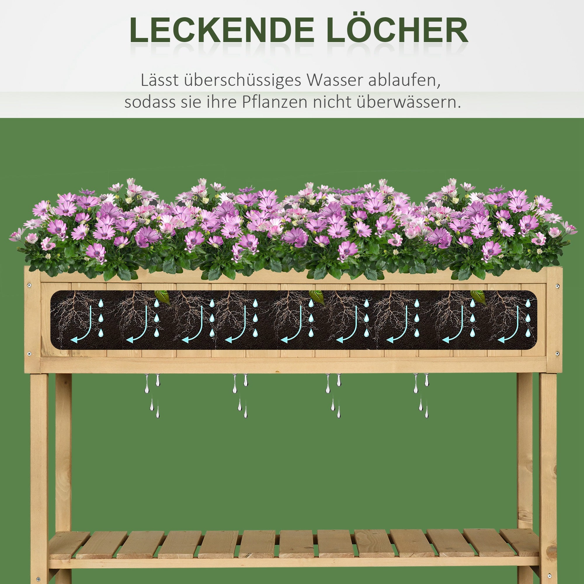 Planting Table Raised Bed Planter Box Propagation Table 8 Compartments with Drainage Shelf Solid Pine Wood Natural 120 x 60 x 81 cm