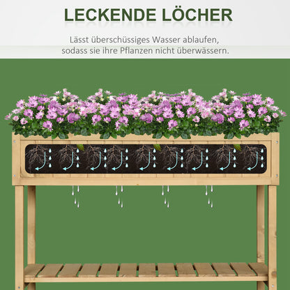 Planting Table Raised Bed Planter Box Propagation Table 8 Compartments with Drainage Shelf Solid Pine Wood Natural 120 x 60 x 81 cm