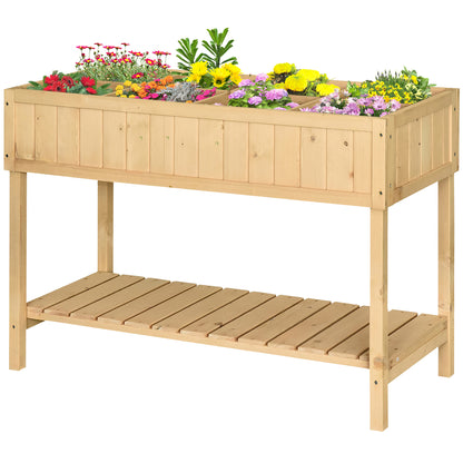 Planting Table Raised Bed Planter Box Propagation Table 8 Compartments with Drainage Shelf Solid Pine Wood Natural 120 x 60 x 81 cm