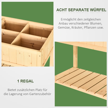 Planting Table Raised Bed Planter Box Propagation Table 8 Compartments with Drainage Shelf Solid Pine Wood Natural 120 x 60 x 81 cm