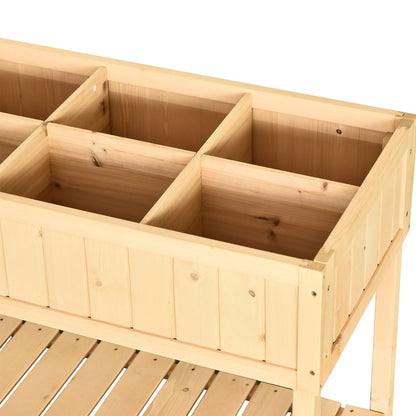 Planting Table Raised Bed Planter Box Propagation Table 8 Compartments with Drainage Shelf Solid Pine Wood Natural 120 x 60 x 81 cm