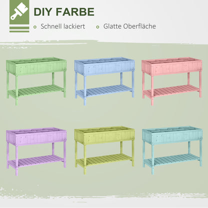 Planting Table Raised Bed Planter Box Propagation Table 8 Compartments with Drainage Shelf Solid Pine Wood Natural 120 x 60 x 81 cm