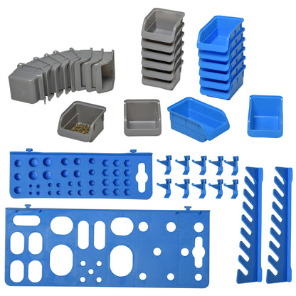 Wall Shelf with Stackable Boxes 44 pcs Tool Pegboard Tool Holder Tool Wall for Workshop Storage Bins Hook Set PP Blue 54x22x95 cm