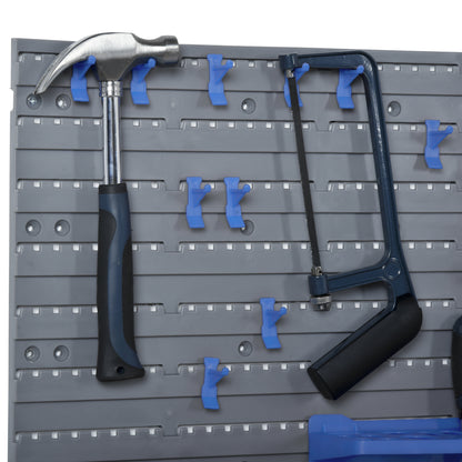Wall Shelf with Stackable Boxes 44 pcs Tool Pegboard Tool Holder Tool Wall for Workshop Storage Bins Hook Set PP Blue 54x22x95 cm