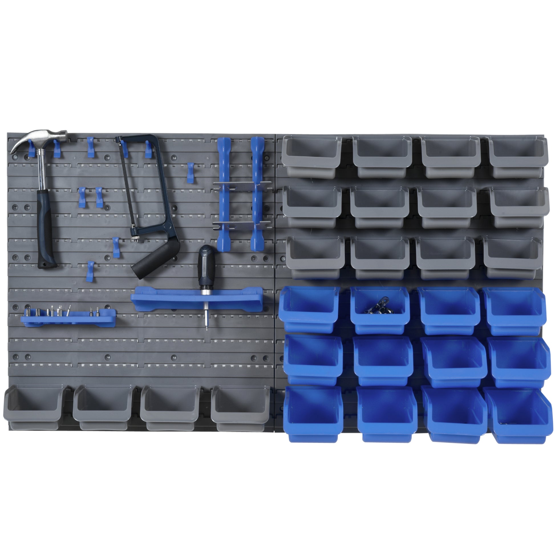Wall Shelf with Stackable Boxes 44 pcs Tool Pegboard Tool Holder Tool Wall for Workshop Storage Bins Hook Set PP Blue 54x22x95 cm