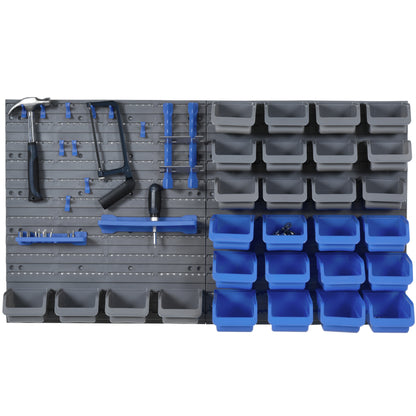 Wall Shelf with Stackable Boxes 44 pcs Tool Pegboard Tool Holder Tool Wall for Workshop Storage Bins Hook Set PP Blue 54x22x95 cm