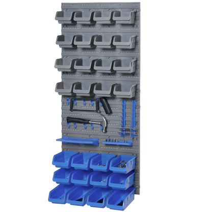 Wall Shelf with Stackable Boxes 44 pcs Tool Pegboard Tool Holder Tool Wall for Workshop Storage Bins Hook Set PP Blue 54x22x95 cm